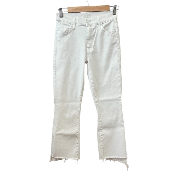 MOTHER Insider Crop Step Fray White Flare Jeans in Glass Slipper Raw Hem Size 25 - Picture 4 of 16